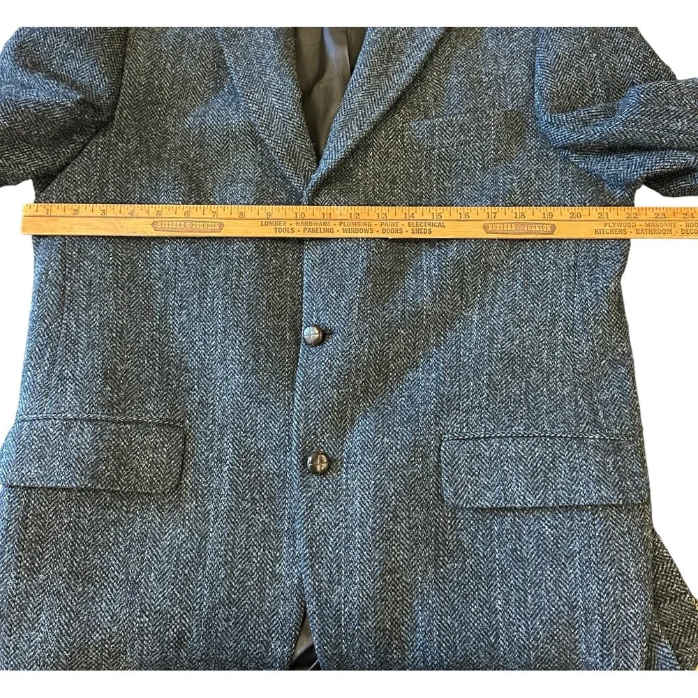 Patrick James Harris Tweed Blazer 42R Blue Gray Herringbone Wool Sport Coat EUC